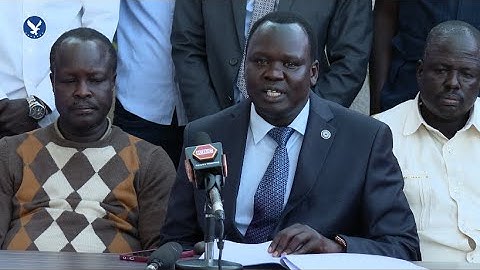 Gen. Dickson Gatluak Jock speaks to reporters as he announces Gen. Malong