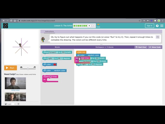 Solutions to: Code Studio Lesson 5 the Artist 1-10 class=