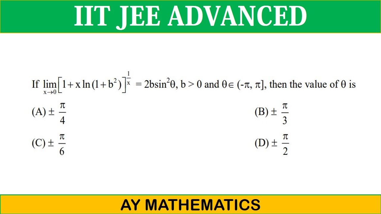 If lim x to 0 [1 + xln(1 + b^2)] = 2bSin^2θ | IIT JEE Advanced Math ...