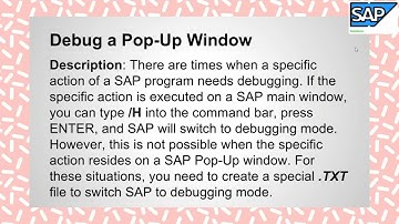 Debug POP up in SAP ABAP