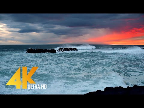 8 HOURS of Ocean Waves White Noise for Sleeping - Perfect Sunset over the Shores of Iceland in 4K