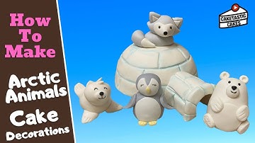Winter Cake Toppers - Fondant Igloo Seal Fox Polar Bear Penguin