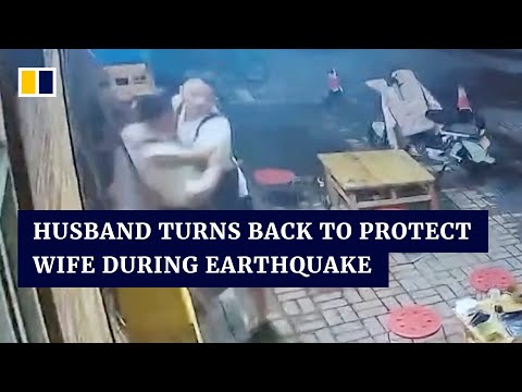 Husband turns back to protect wife during earthquake in china