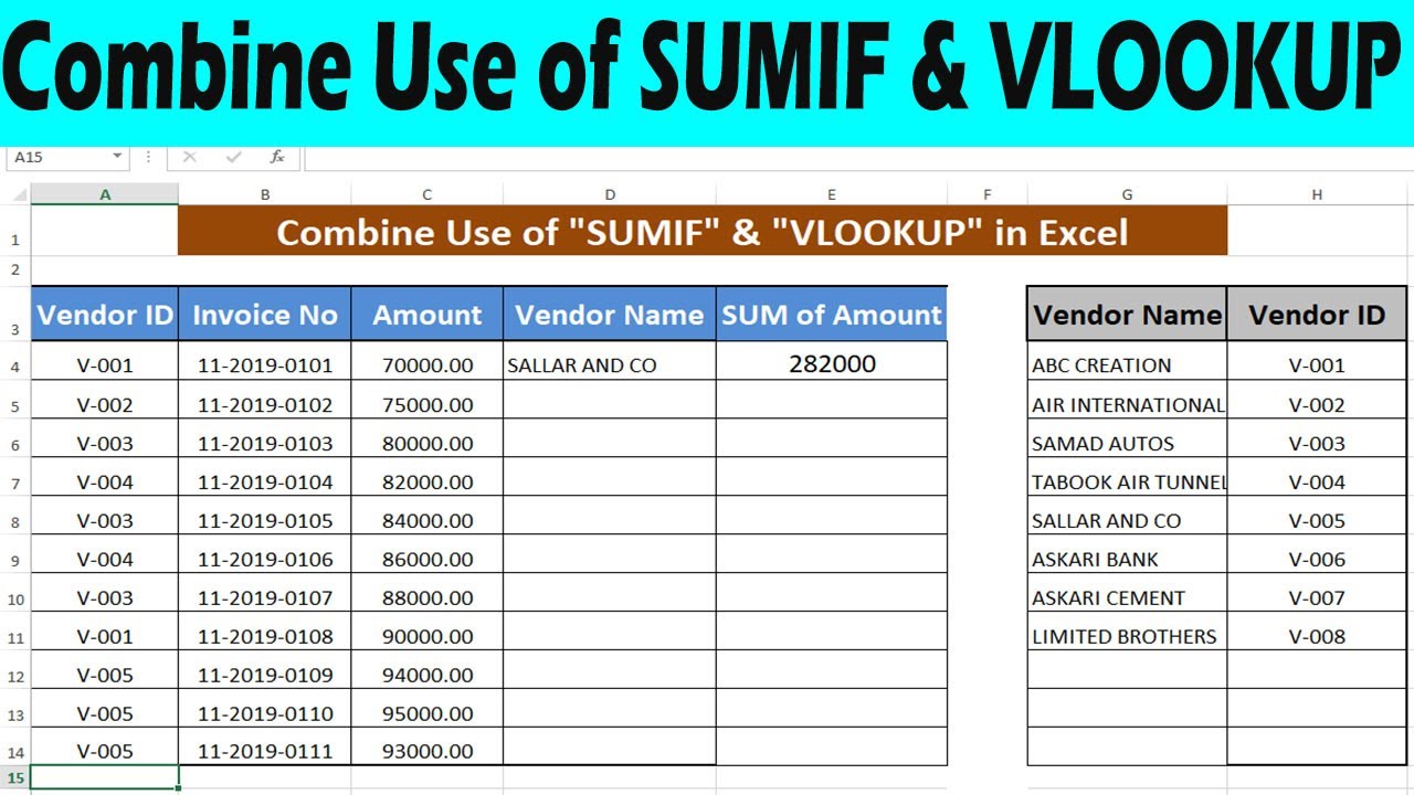 Combine Use Of Sumif And Vlookup In Excel By Learning Center In Urdu