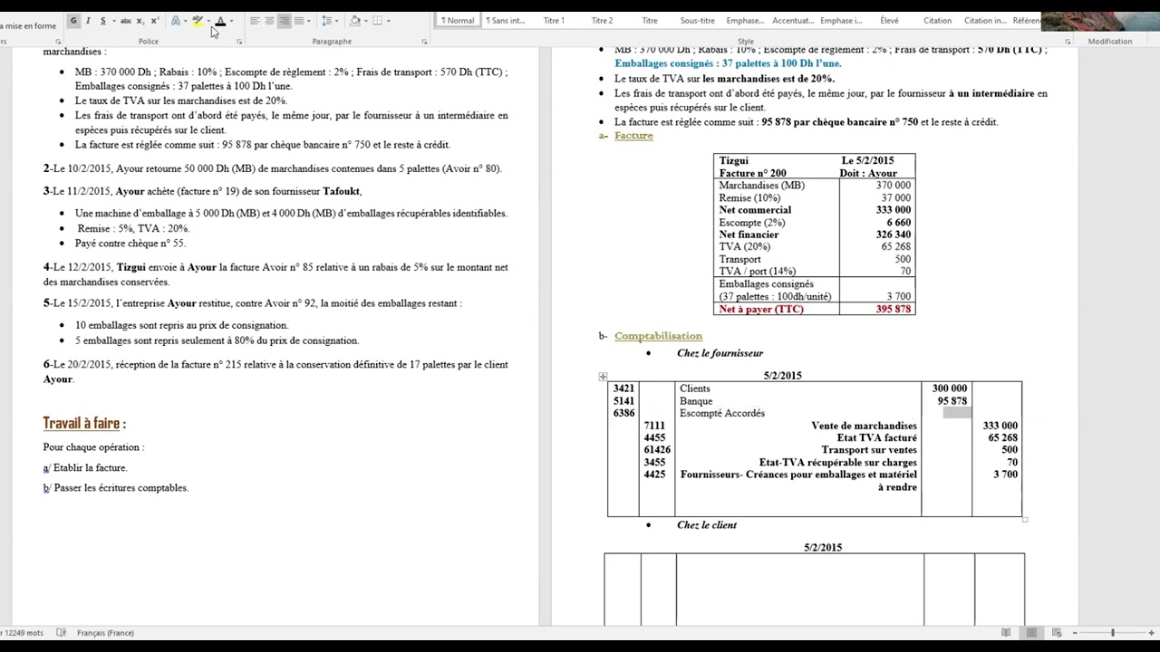 comptabilité générale : série des exercices sur les emballages