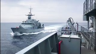 Irish OPV LÉ George Bernard Shaw seen from HMS Tyne