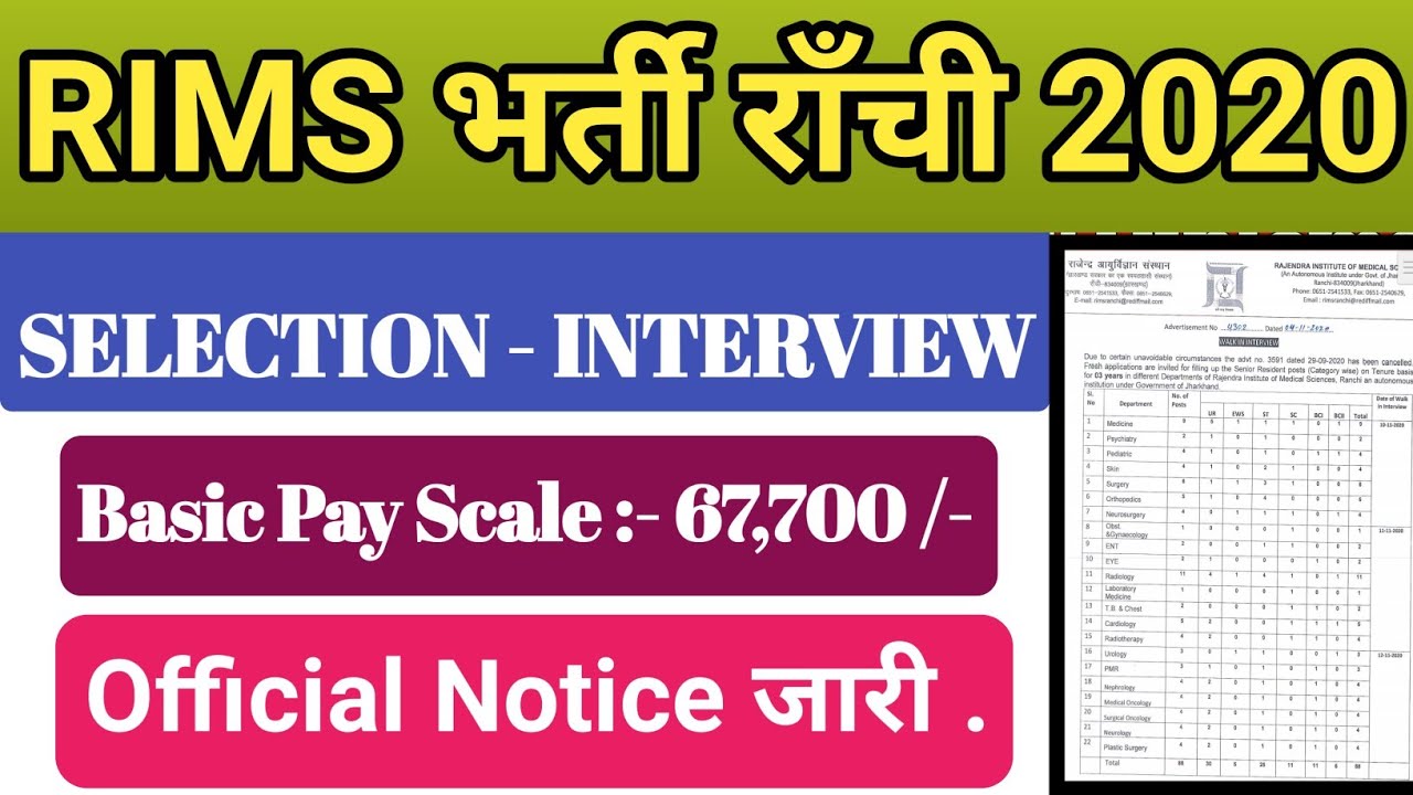 RIMS भर्ती रांची | Rajendra Institute Of Medical Science Recruitment