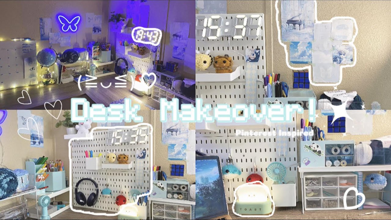 Desk Makeover☁︎+Aesthetic, blue, anime, crochet♡