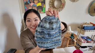 編み物しながら喋る/新しい編み物道具入れ/オパール毛糸で編む帽子/アメリカの小学生