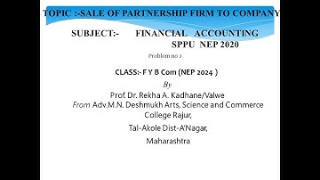 Sale of Firm to Company Problem no.2 SPPU F Y B Com  Financial Accounting  NEP 2024
