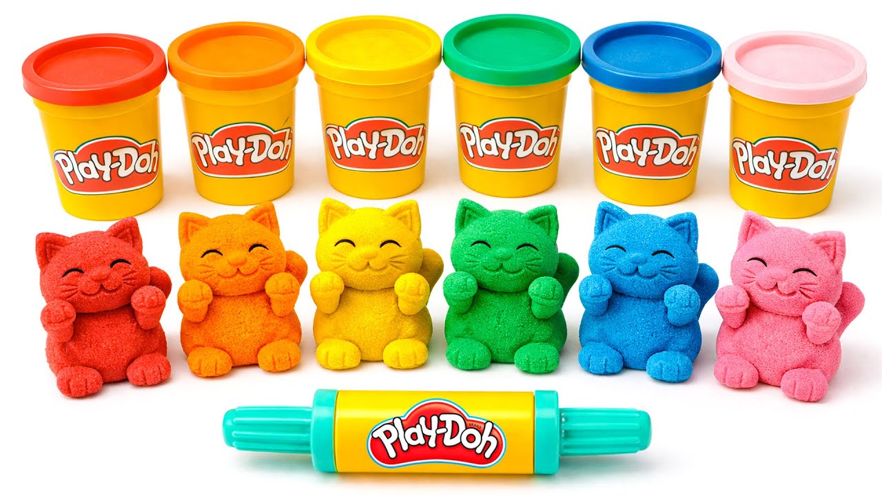 🐱DIY How to Make Rainbow Funny Cat Kinetic Sand & PlayDoh🌈Gato Divertido Arcoíris de Arena Cinétic