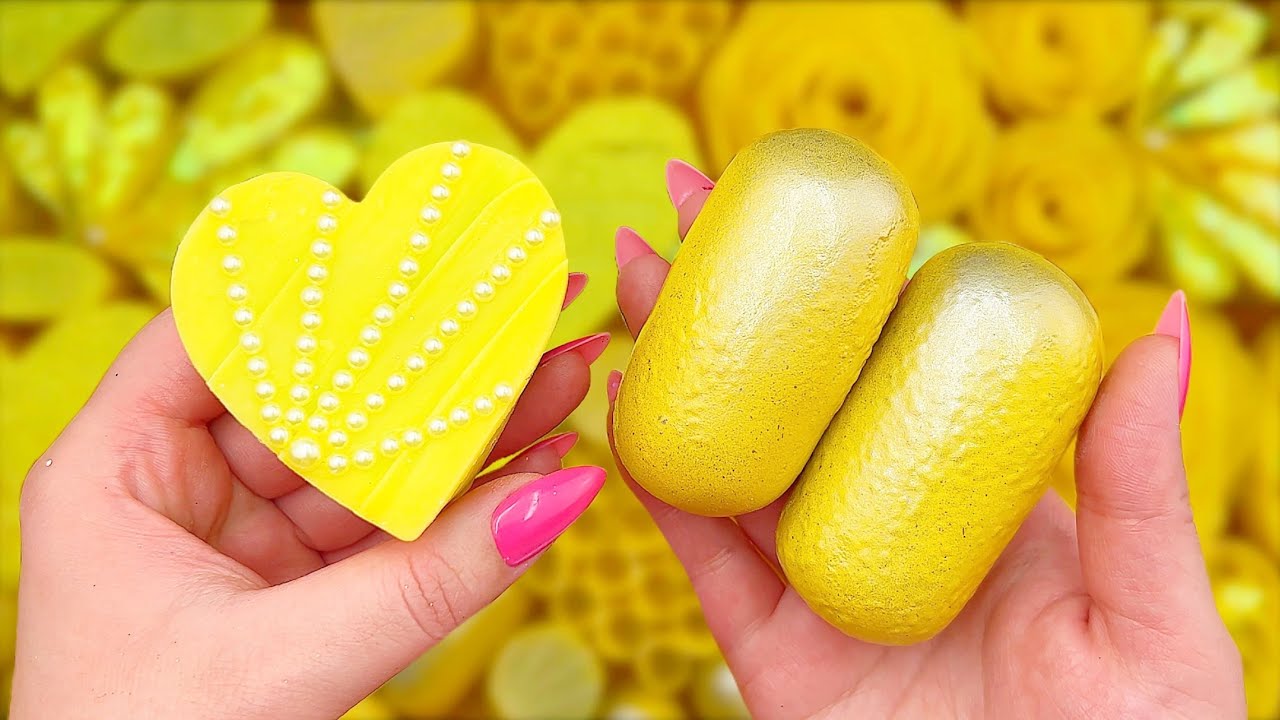 ODDLY SATISFYING ASMR VIDEO CRUSHING FOAM SOAP GLITTER BOXES with starch clay cracking 바삭한  소리 예술