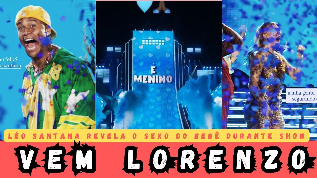 É MENINO 🩵 Léo Santana e Lore Improta revelam o sexo do bebê durante show do cantor.