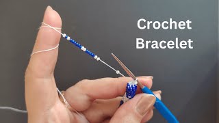 How to crochet seed bead bracelet tutorial, beaded rope with beads, snowflake pattern, slip stitch