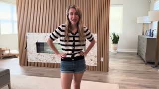 biodeer Striped Knit Cardigan Try On Review | Black & White Cropped Sweater Top