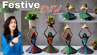UNIQUE DIY Rajasthani Ghunghat style tealight holders | Best out of waste home decor craft ideas