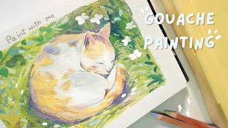 🌈 Paint with me : A cute cat with gouache painting | วาดน้องแมวสีกวอช