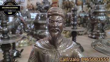 Tượng đồng đỏ Trần Quốc Tuấn khảm ngũ sắc : kích thước 40cm