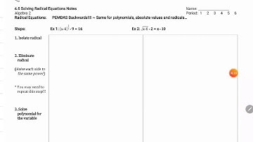 Algebra II 6.6 Solving Radical Equations