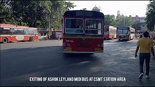 Exiting of Ashok Leyland Midi BEST Bus at CSMT Station Area
