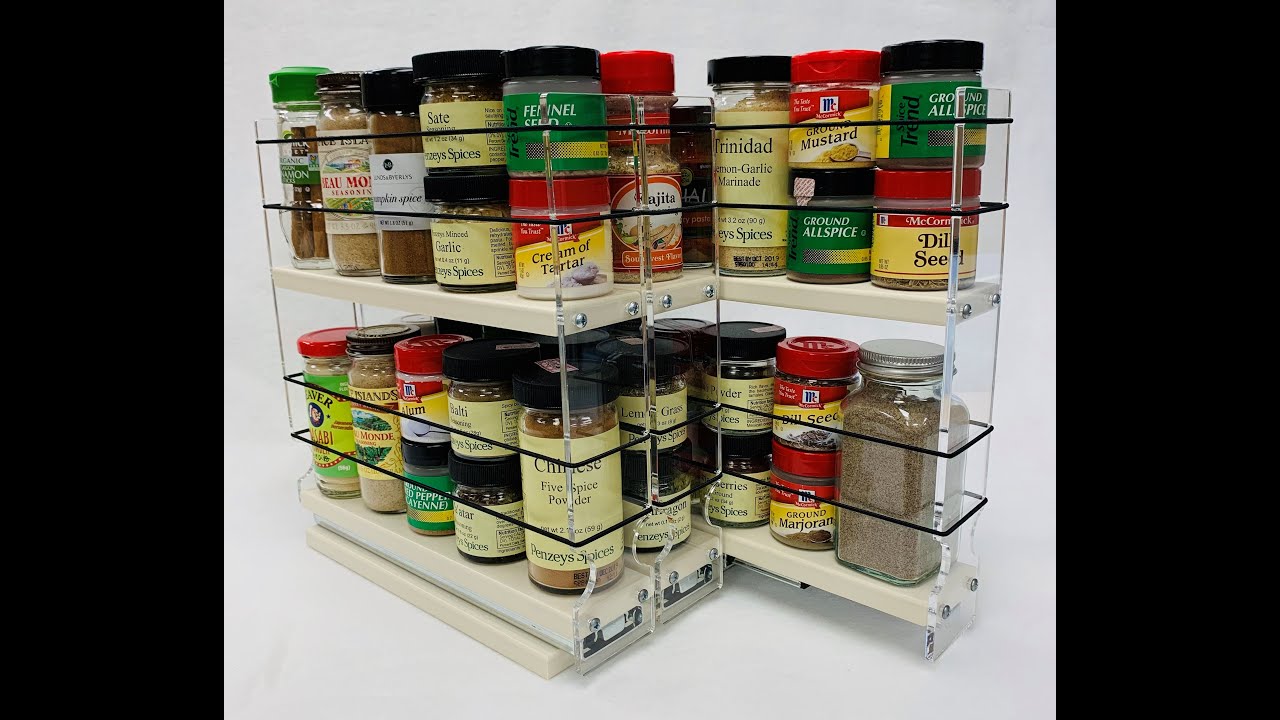 Vertical Spice 2x1x18 Spice Rack Drawer, Cream, 8 Jar Capacity with Flex-Sides, Sliding, Pullout