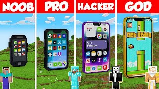 INSIDE PHONE BASE HOUSE BUILD CHALLENGE - Minecraft Battle: NOOB vs PRO vs HACKER vs GOD / Animation
