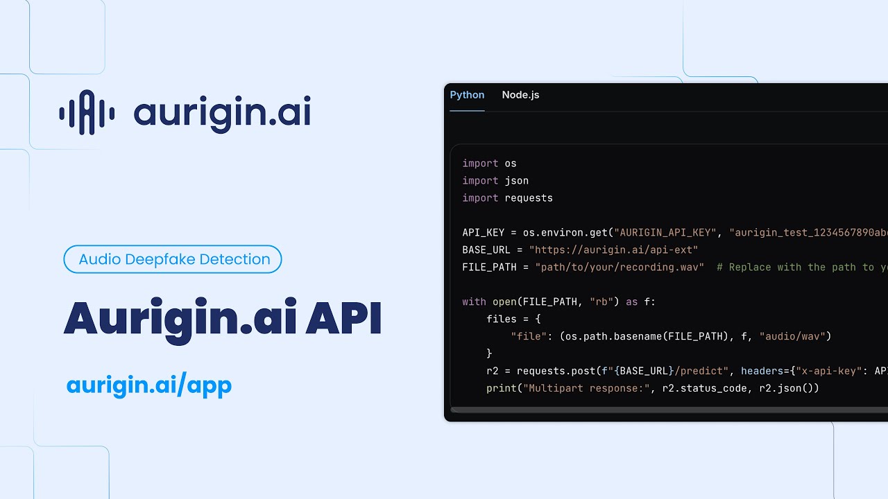 Aurigin.ai API - Getting started with audio deepfake detection