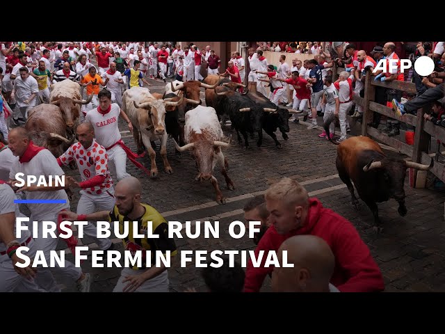 Spain: First bull run of San Fermin in Pamplona | AFP class=