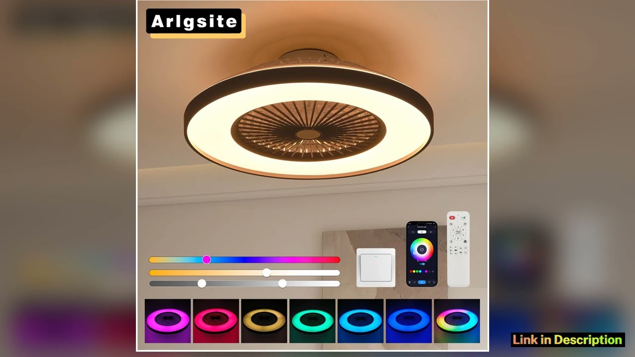 Black and White Ceiling Fan Light with LED RGBDimmable and ColorChanging APP Remote ControlModern