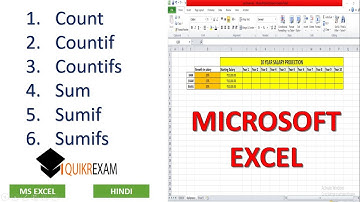 Microsoft Excel : Count Countif Countifs Sum Sumif Sumifs || Hindi || Quikr Exam