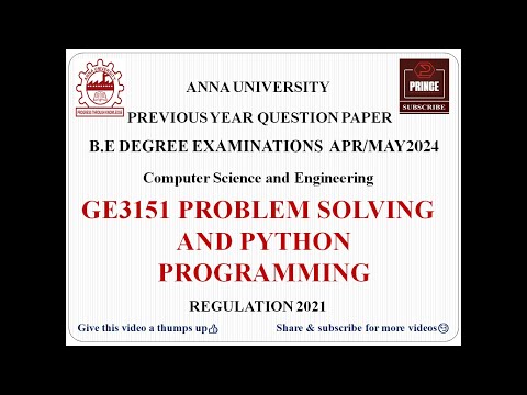 GE3151 PROBLEM SOLVING AND PYTHON PROGRAMMING | ANNA UNIVERSITY QUESTION PAPER APR/MAY 2024