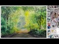 Forest Sunlight Road | Watercolor Painting Without Drawing