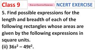 Find possible expressions for the length 36s2 – 49t2 CBSE Class 9 Maths Ganita Manjari