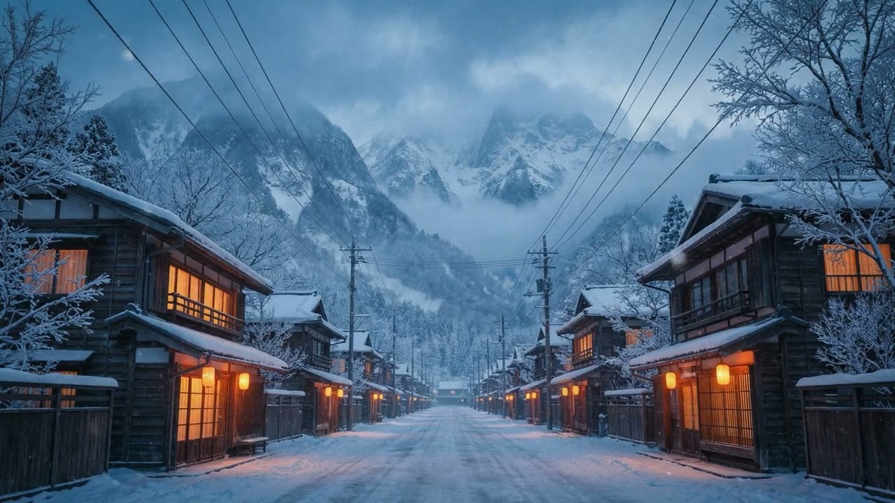 Snowy Japanese Village at Night ❄️ Cozy Winter Ambience | Calm, Focus & Relax