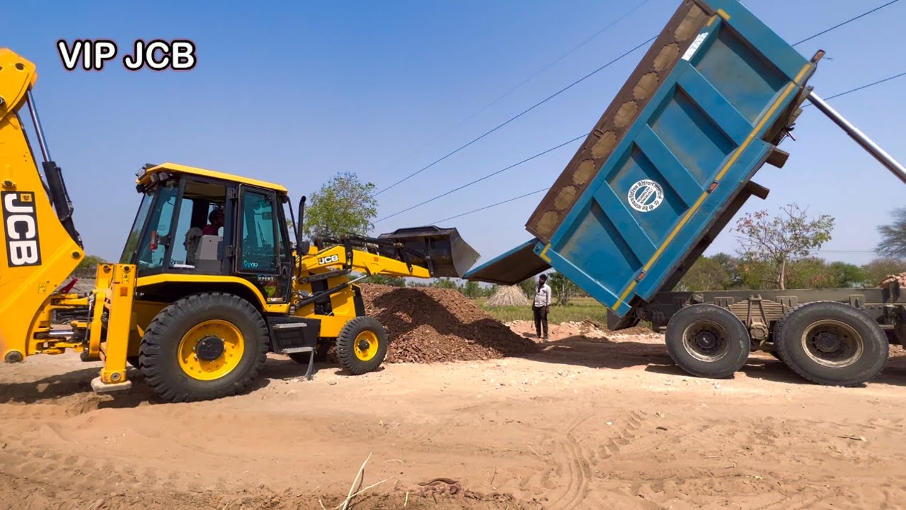 JCB 3dx Loading Mud in Tata Truck Tractor Ashok Leyland Truckjcb 
