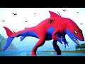 SPIDERMAN SHARK vs Joker T Rex, Zombie Indominus Rex, Devil Carno Jurassic World Evolution Dinosaurs