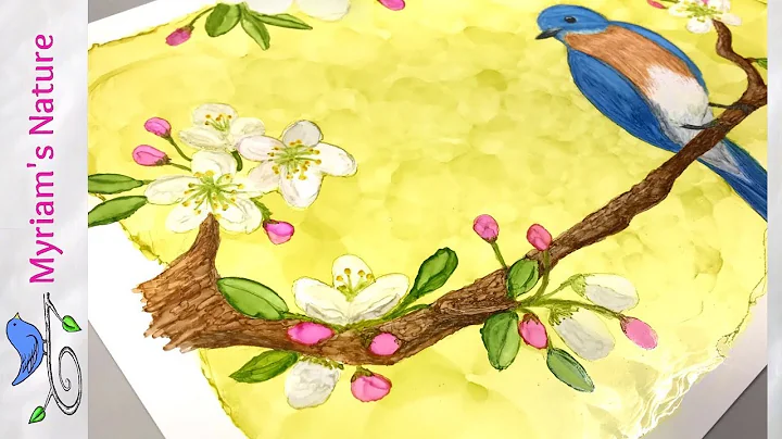 152] Alcohol Ink : How to Paint a Bird on a Flowering Branch