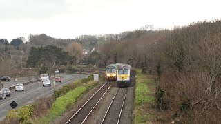 207 overtaking the 11:07 Dublin Connolly-Dundalk at Ardgillan 02-Mar-22