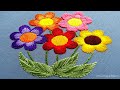 Hand Embroidery Garden Flowers, Embroidery with different colors, Handmade 5 Flowers Embroidery-343