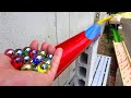 Marble run race  rain gutter  handmade wooden colorful course asmr