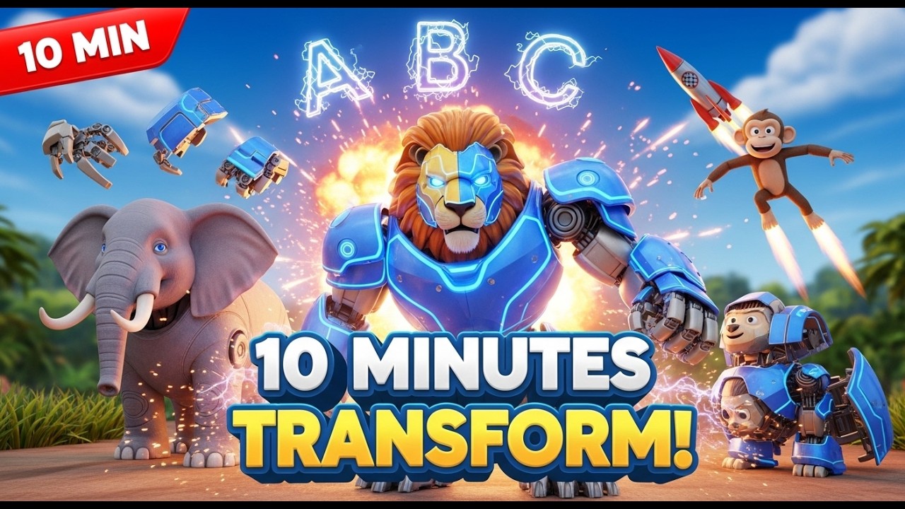 10 Minutes of ABC Safari Animals Transformers 🤖🦁 | Alphabet Robot Song for Kids