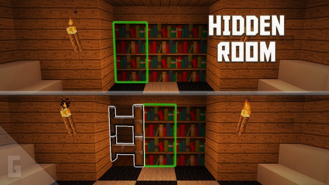 Easy To Build Secret Room, How To Make A Swinging Bookcase In Minecraft