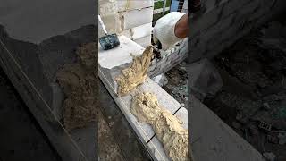 Кладка газобетона на белый раствор. Laying aerated concrete with white mortar.