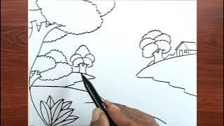 Gambar sketsa pemandangan untuk pemula.