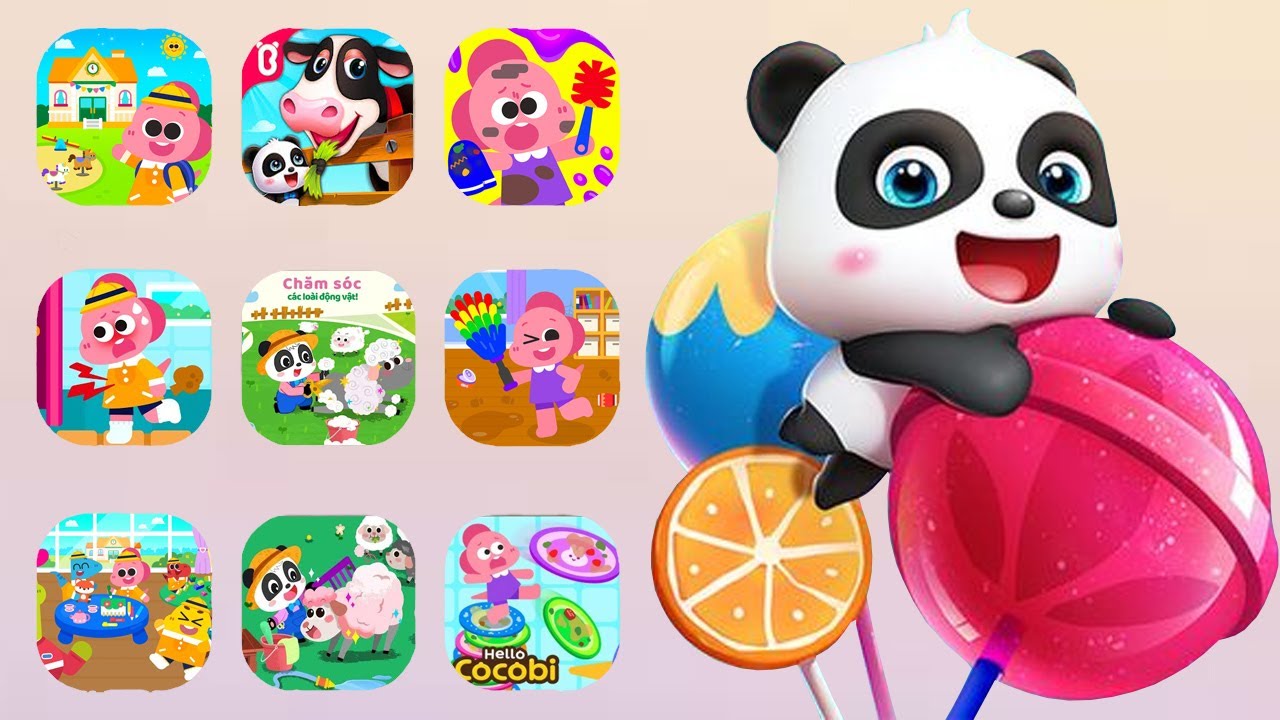 TRUONG MAM NON COCOBI, TRANG TRAI DONG VAT BABYBUS, HOME CLEANUP COCOBI, BABYBUS AND COCOBI GAME