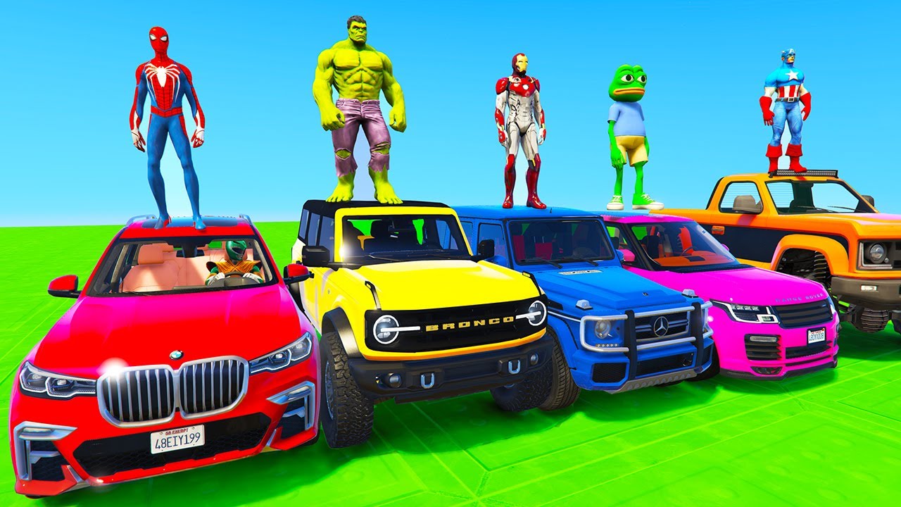 SPIDERMAN CARS Race Challenge in DESERT Rampa ! SUPERHERO HULK Iron Man Goku RACE Cars - GTA V