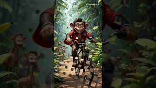 A monkey wearing torn clothes a red shirt with missing blue pants with  like more videos subscribe