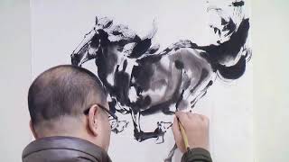 Китайская живопись тушью лошади мастера художника