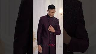 Art Silk Wedding Sherwani With Cutdana Work In White And Wine