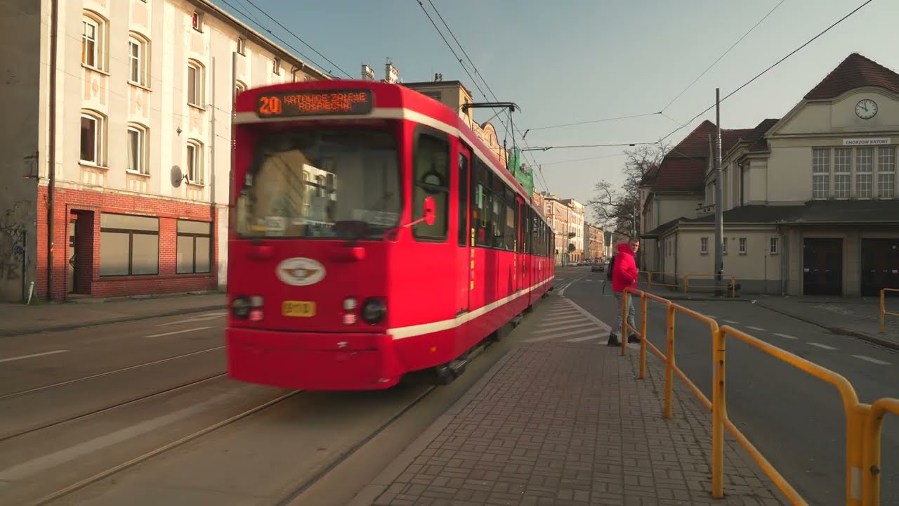 Poland, Katowice, tram 20 ride from Kościół św. Jadwigi to Chorzów Batory Dworzec PKP